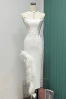 Jessica Bara Caleigh Strapless Tube Feather Bandage Midi Dress