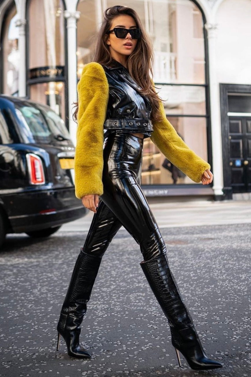 Patent Leather Boots With Leather Leggings Hot Leather Pants With