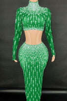 Jessica Bara Cassidy Crystal Long Sleeve Crop Top and Maxi Skirt Two Piece Set