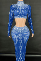 Jessica Bara Cassidy Crystal Long Sleeve Crop Top and Maxi Skirt Two Piece Set