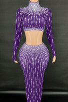 Jessica Bara Cassidy Crystal Long Sleeve Crop Top and Maxi Skirt Two Piece Set