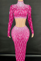 Jessica Bara Cassidy Crystal Long Sleeve Crop Top and Maxi Skirt Two Piece Set
