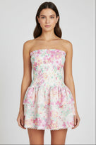 Jessica Bara Penelope Printed Strapless Tube Ruffle Mini Dress