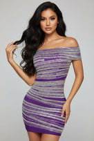 Jessica Bara Jona Off The Shoulder Rhinestone Mini Dress