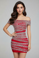 Jessica Bara Jona Off The Shoulder Rhinestone Mini Dress