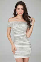 Jessica Bara Jona Off The Shoulder Rhinestone Mini Dress