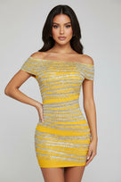 Jessica Bara Jona Off The Shoulder Rhinestone Mini Dress