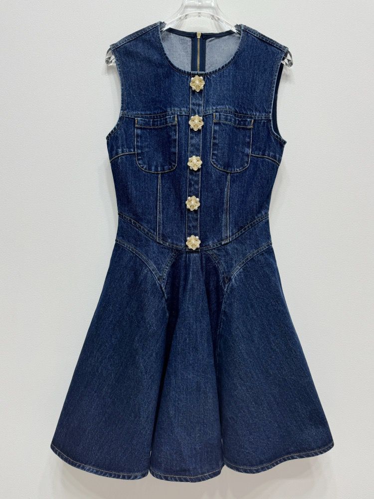 Jessica Bara Landie Denim Gold Button Mini Dress Jessica Bara Landie Denim Gold Button Mini Dress