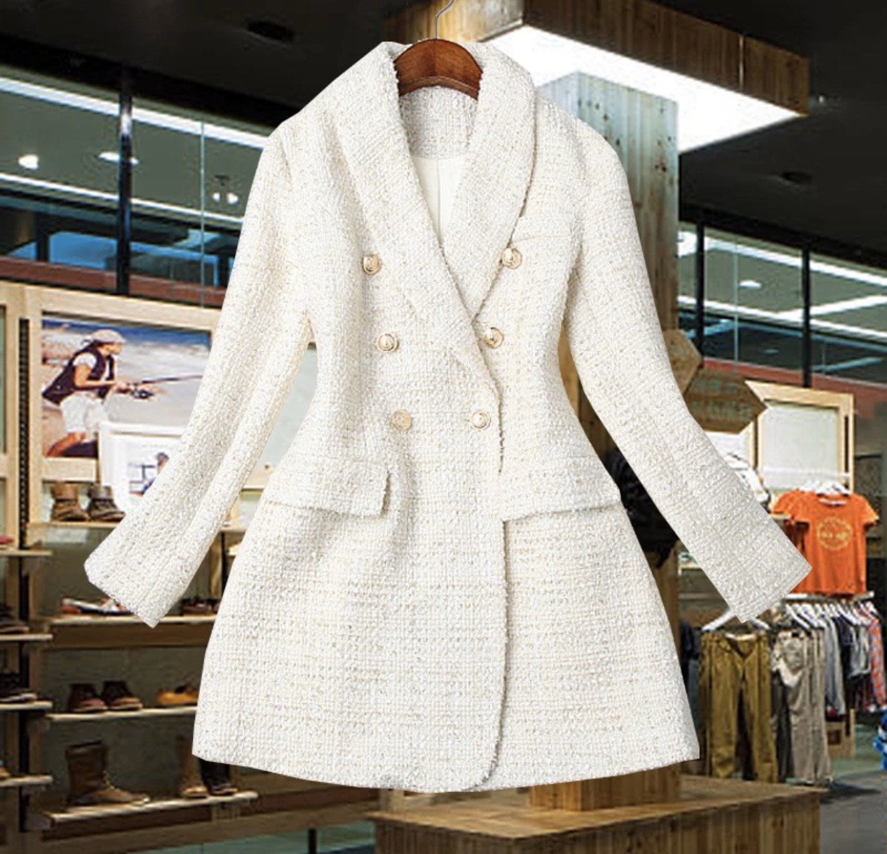 slim fit dress slacks White Tweed Blazer Dress  Tailored Elegance