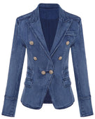 Jessica Bara Donatella Blue Denim Gold Button Blazer