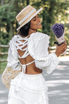 Jessica Bara Evie Pearl Straw Short Brim Hat