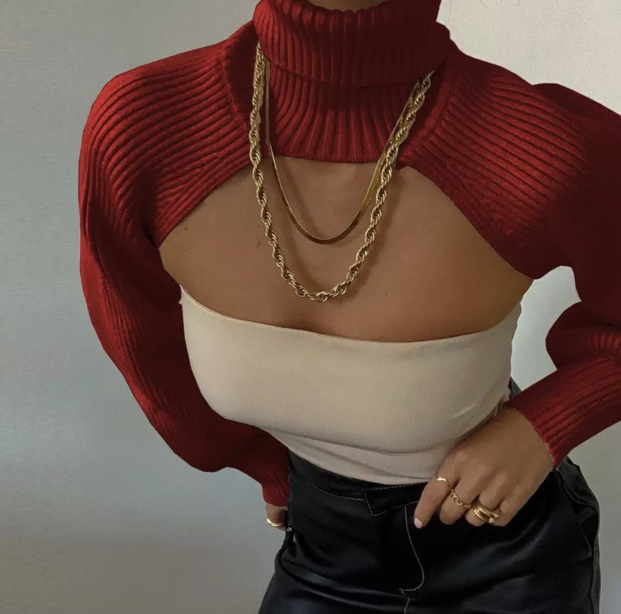 Jessica Bara Kingsley Turtleneck Knit Extreme Crop Top