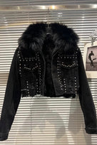 Jessica Bara Marisa Fur Studded Denim Jacket