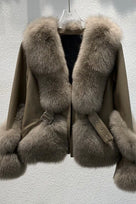 Jessica Bara Oksana Leather Fur Belted Coat