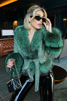 Jessica Bara Shaliyah Fur and Tweed Belted Coat