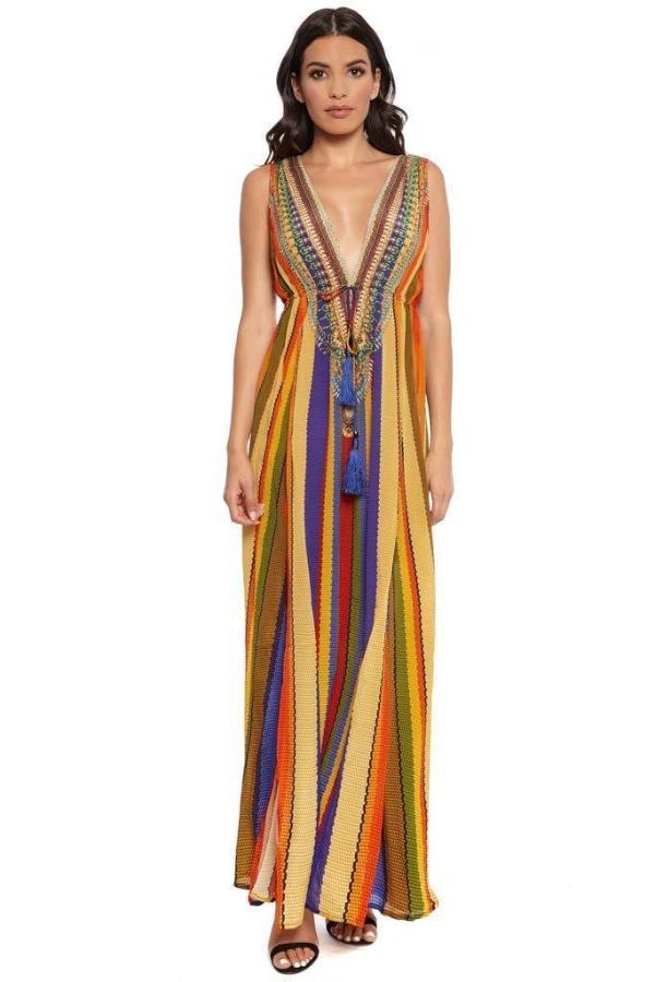All Dresses - Shahida Parides Multicolor Stripe Rainbow Maxi Dress
