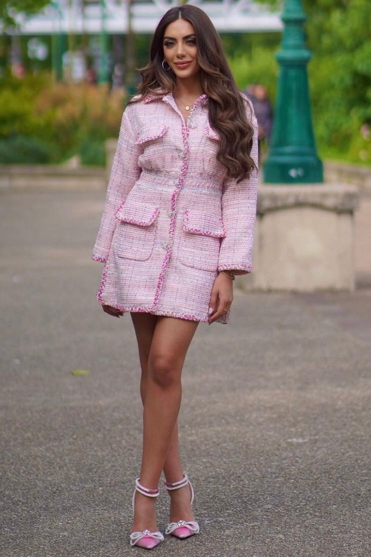 Jessica Bara Khari Short Sleeve Tweed Mini Dress