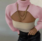 Jessica Bara Kingsley Turtleneck Knit Extreme Crop Top