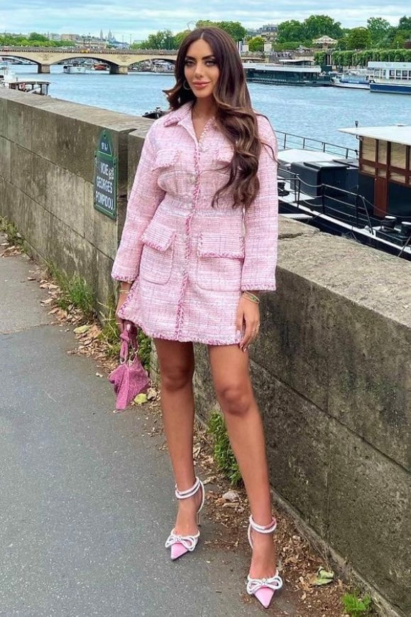 Chanel pink tweed shorts suit