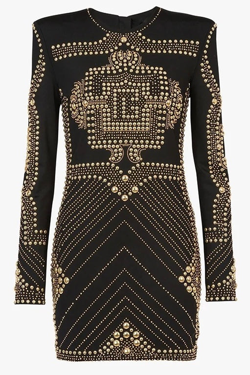 long sleeve studded bodycon dress MISSGUIDED Long Sleeve Studded Bodycon Mini Dress With Metal DetailsMISSGUIDED