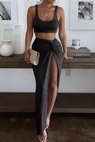 Jessica Bara Ava Crop Top and Maxi Skirt Two Piece Set