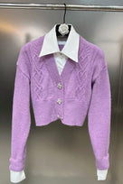 Jessica Bara Megyn Long Sleeve Knit Crystal Button Top