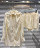 Jessica Bara Clyde Pinstripe Blouse and Shorts Two Piece Set